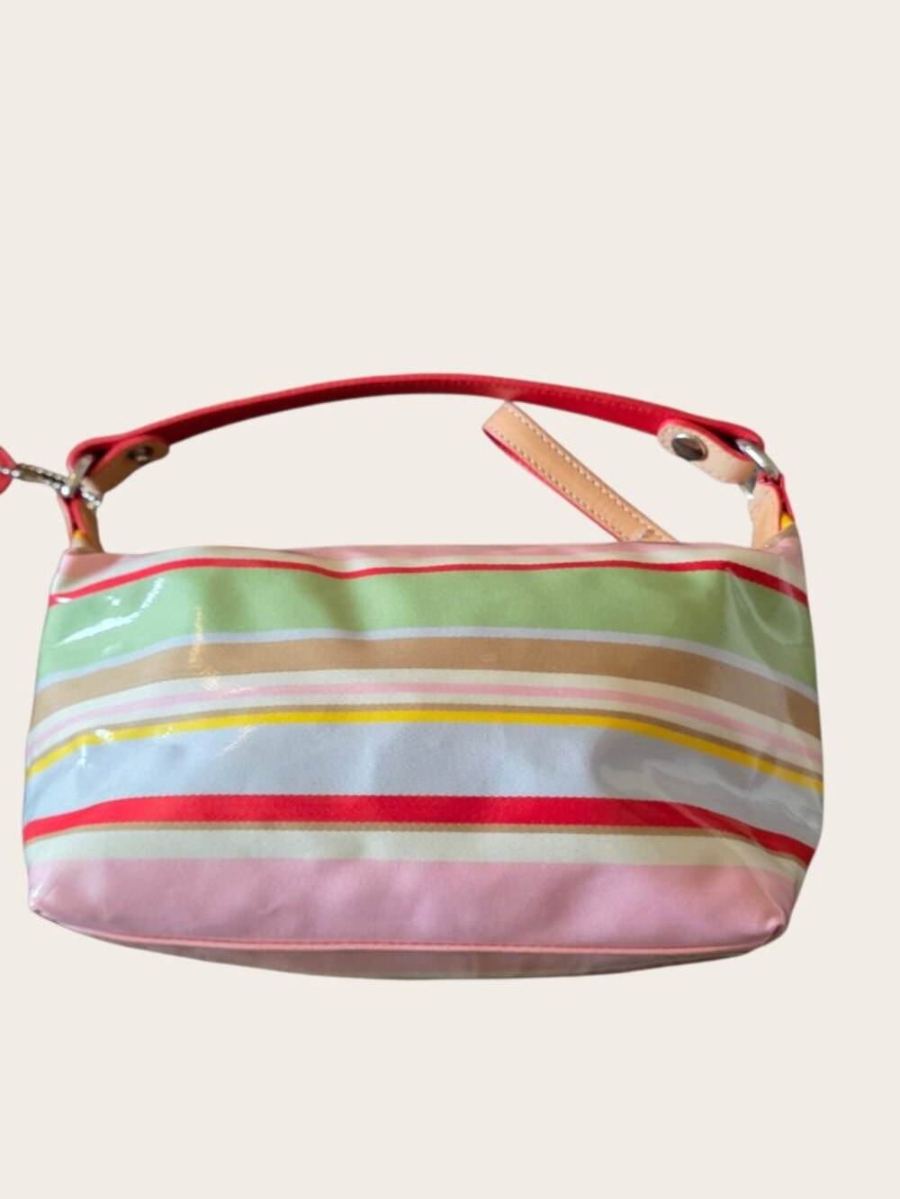 Coach Hampton Watercolor Stripe Pouch Bag Y2K Vintage Vachetta Trim Rare - Picture 14 of 16